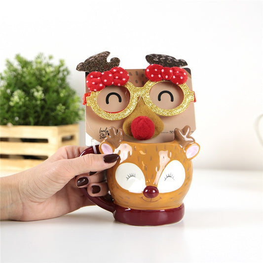 Caneca de Natal Rena + Óculos