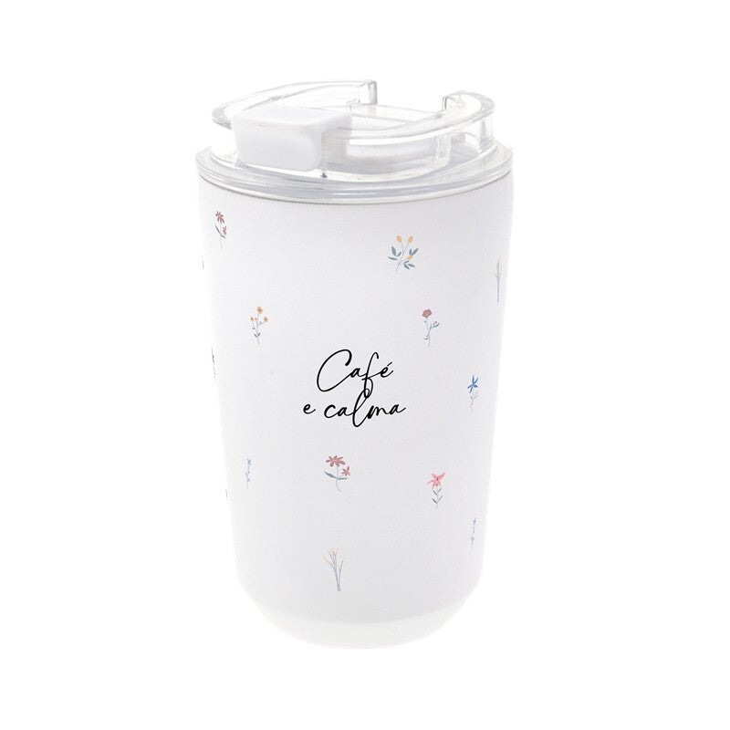 Copo térmico com interior cerâmico 400 ml Lovely Story – Café E Calma – Branco gelo — Ref. VTC2648BL-PT