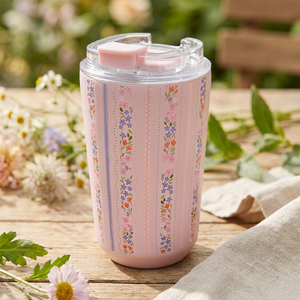 Copo térmico com interior cerâmico 400 ml Áurea – Petal Lines – Rosa