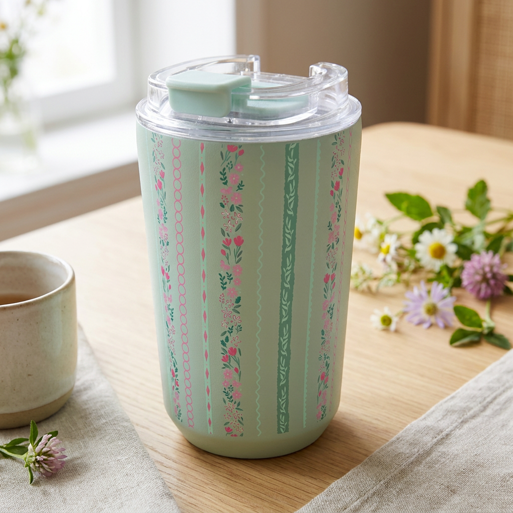 Copo térmico com interior cerâmico 400 ml Áurea – Petal Lines – Menta