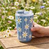 Copo térmico com interior cerâmico 400 ml Áurea – Floral Picnic – Azul petróleo