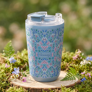 Copo térmico com interior cerâmico 400 ml Áurea – Floral Essence – Azul petróleo · Serenity