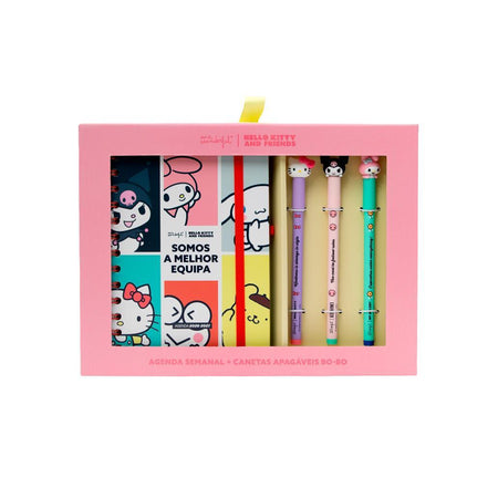Agenda 26-27 Semanal Pequena Hello Kitty & Friends x Mr. Wonderful + 3 Esferográficas Apagáveis Bo-Bo - Somos a melhor equipa - Mr. Wonderful - Papelaria Encantada