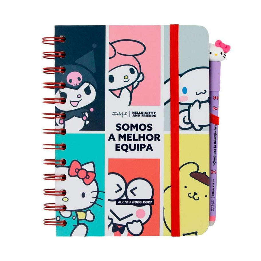 Agenda 26-27 Semanal Pequena Hello Kitty & Friends x Mr. Wonderful + 3 Esferográficas Apagáveis Bo-Bo - Somos a melhor equipa - Mr. Wonderful - Papelaria Encantada