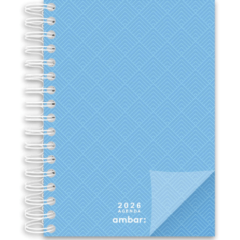 Agenda Diária A5 2026 Espiral Ambar Look Azul - Papelaria Encantada