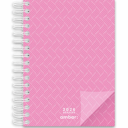 Agenda Diária A5 2026 Espiral Ambar Look Rosa - Papelaria Encantada