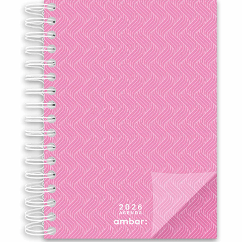 Agenda Diária A5 2026 Espiral Ambar Look Rosa - Papelaria Encantada