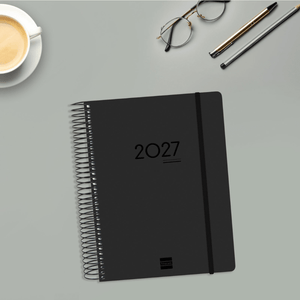 Agenda diária A5 2026/27 16 meses espiral finocam Preto - Papelaria Encantada