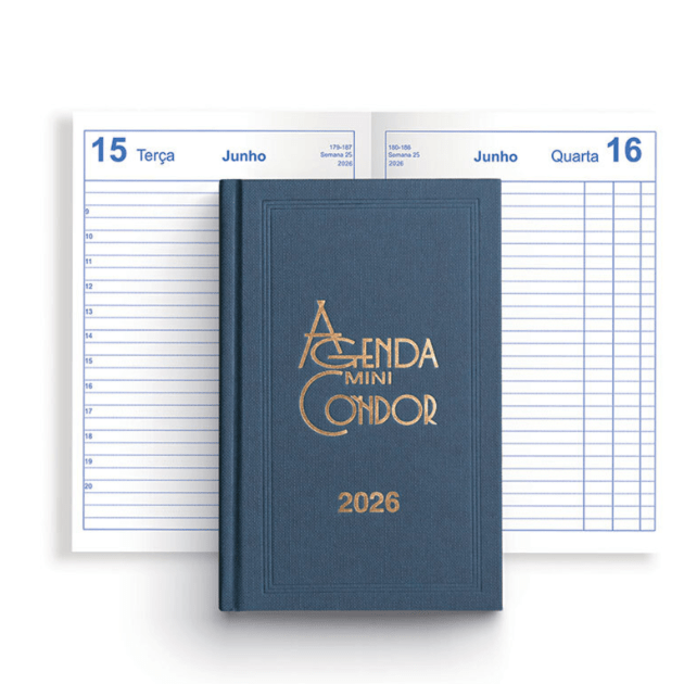 Agenda Diária Mini 2026 Condor, 100 x 160 mm, Azul - Papelaria Encantada