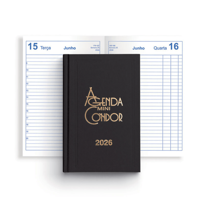 Agenda Diária Mini 2026 Condor, 100 x 160 mm Preta - Papelaria Encantada
