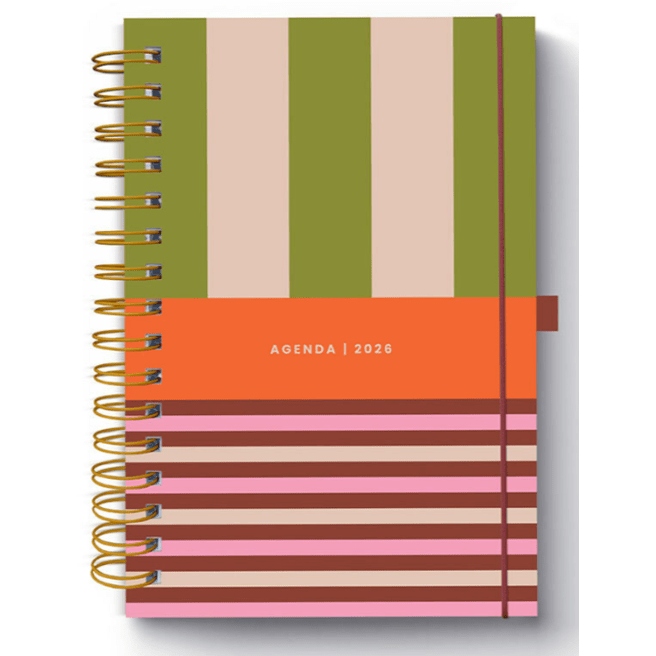 Agenda firmo 2026 diária Athena, 140 x 210 mm, Verde e Laranja - Papelaria Encantada
