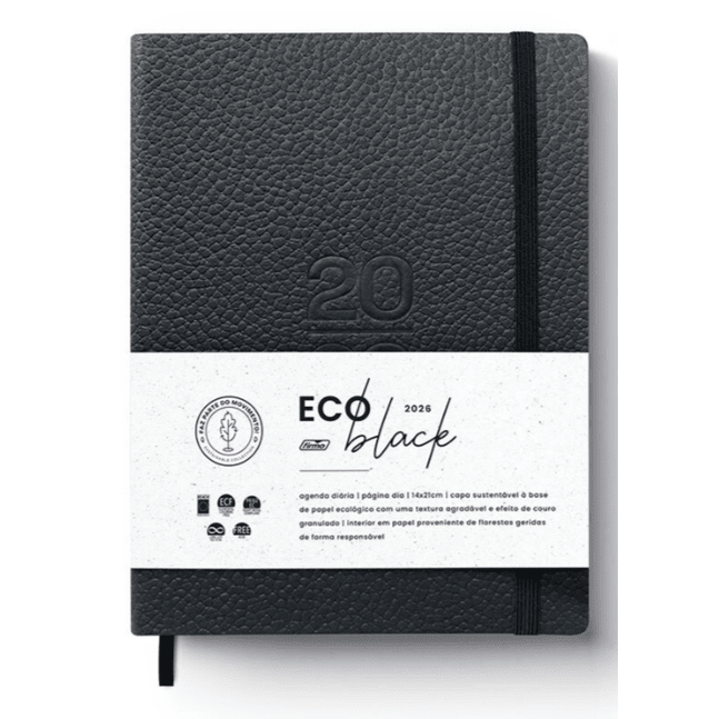 Agenda firmo 2026 Diária Eco Black, 140 x 210 mm, Preto - Papelaria Encantada