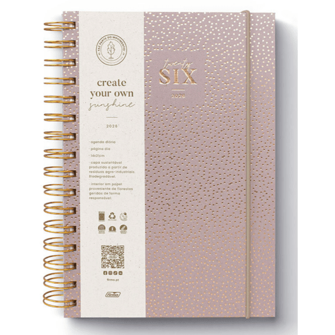 Agenda firmo 2026 diária Espiral Diária Rosalie, 140 x 210 mm, Rosa - Papelaria Encantada