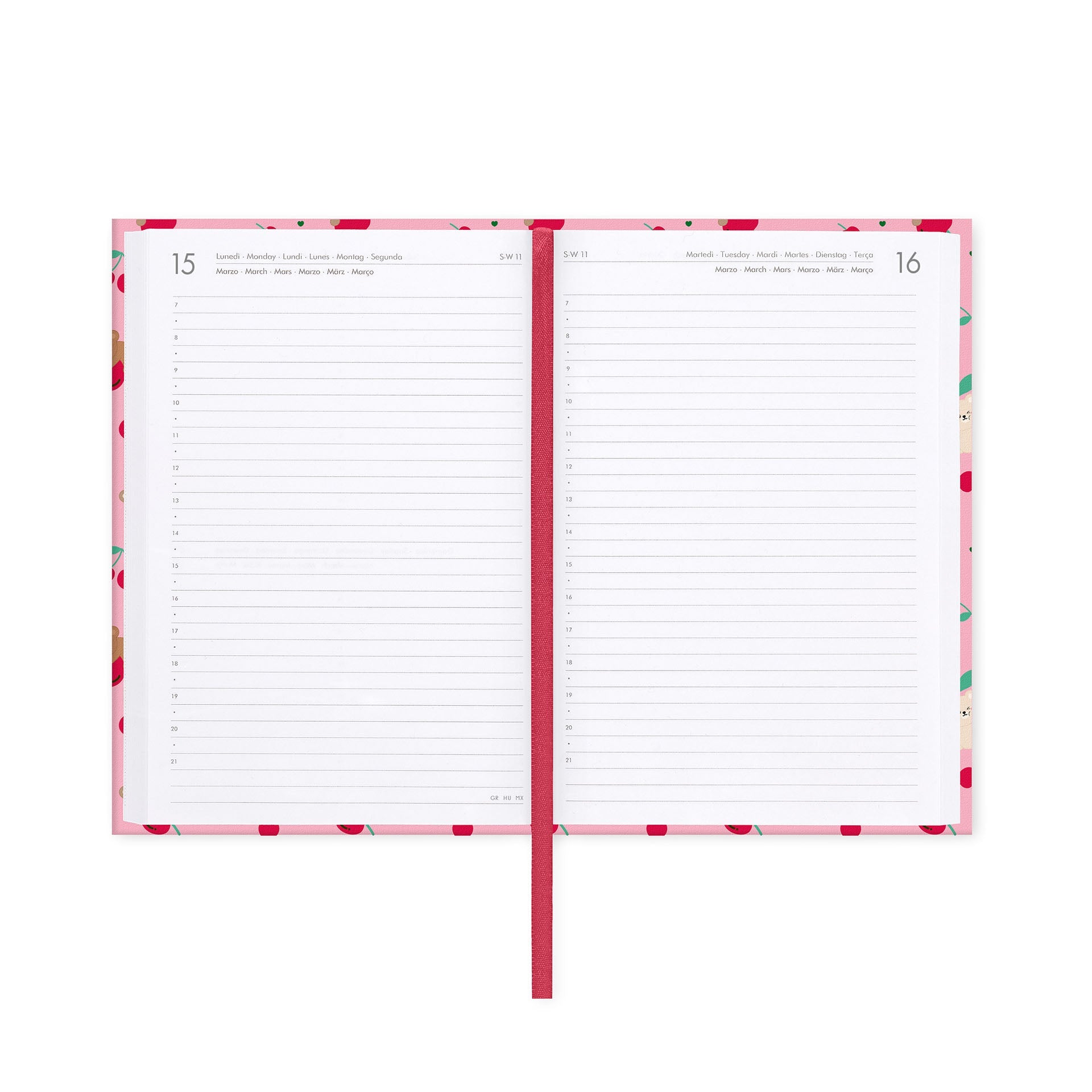 Agenda Legami 16 meses Diária -Média- Urso Cereja Rosa - Papelaria Encantada