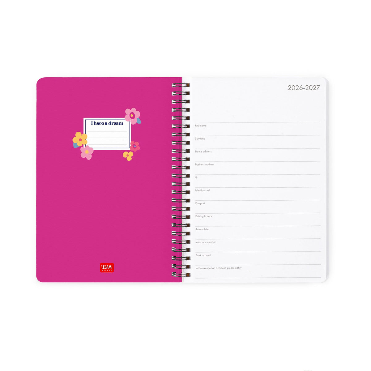 Agenda Legami 16 meses Semanal -Grande Espiral- Flores - Papelaria Encantada