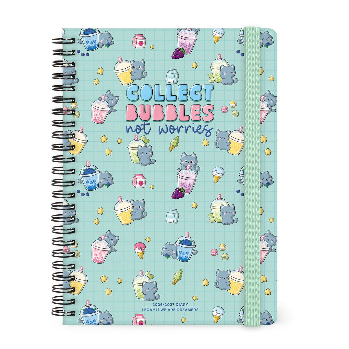 Agenda Legami 16 meses Semanal -Grande Espiral- Gato Bubble Tea - Papelaria Encantada
