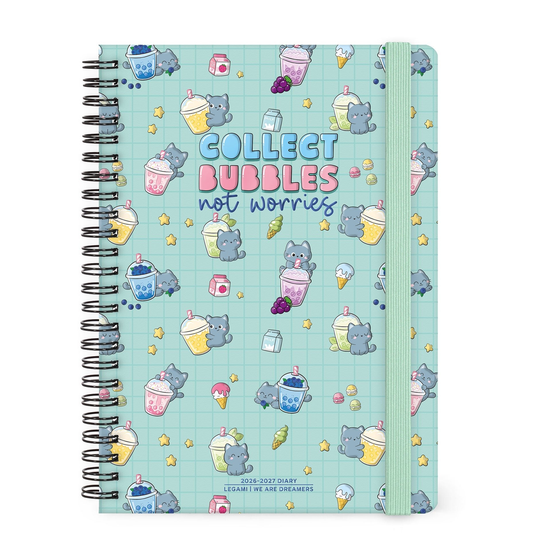 Agenda Legami 16 meses Semanal -Grande Espiral- Gato Bubble Tea - Papelaria Encantada