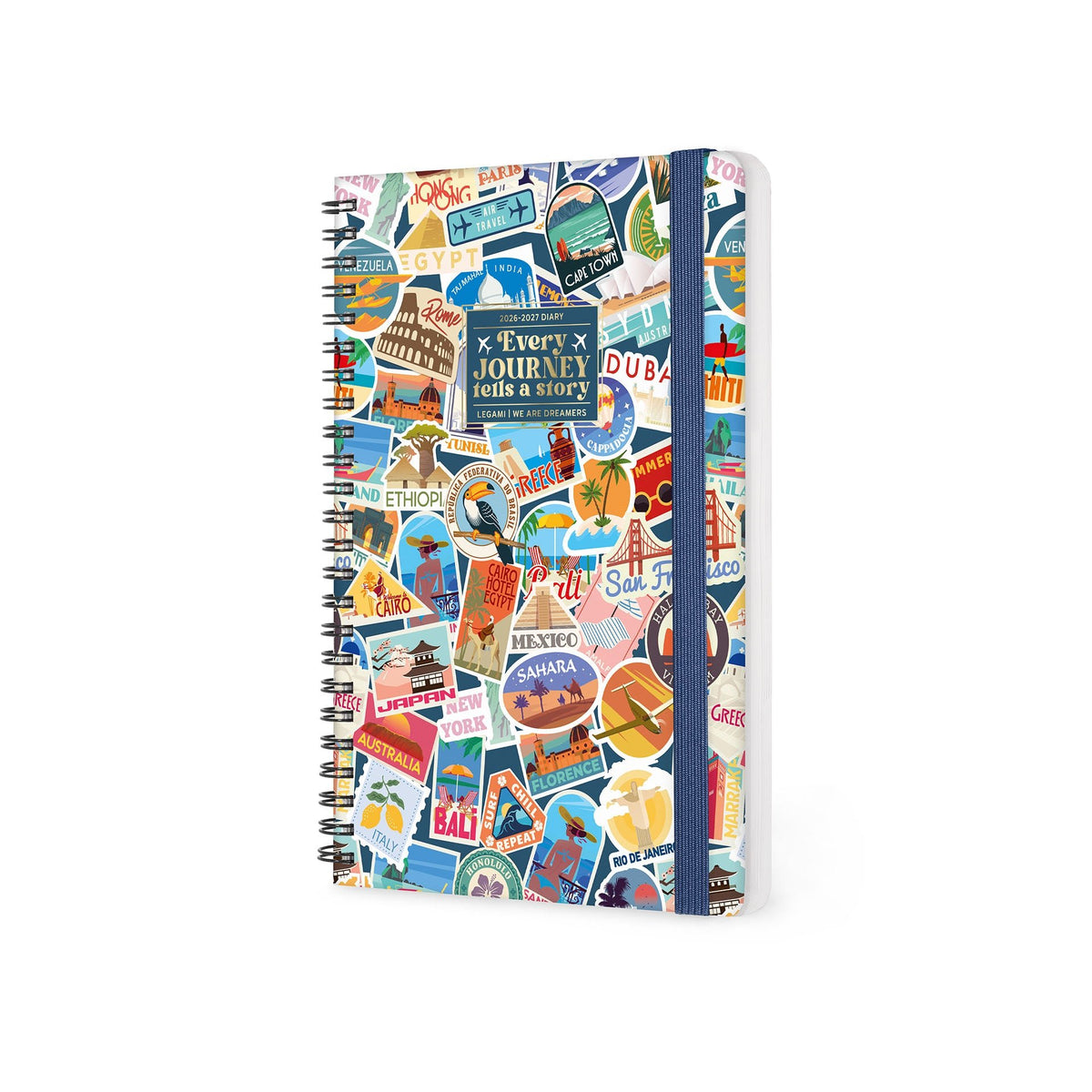 Agenda Legami 16 meses Semanal -Grande Espiral- Travel Stickers - Papelaria Encantada