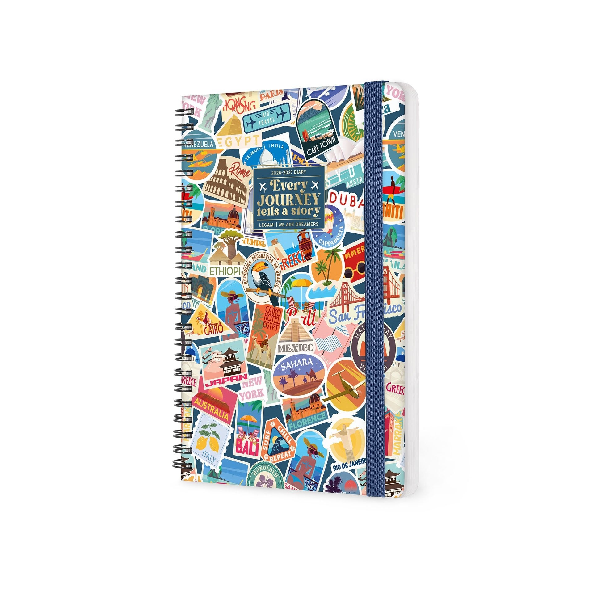 Agenda Legami 16 meses Semanal -Grande Espiral- Travel Stickers - Papelaria Encantada