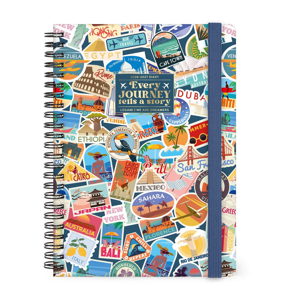 Agenda Legami 16 meses Semanal -Grande Espiral- Travel Stickers - Papelaria Encantada