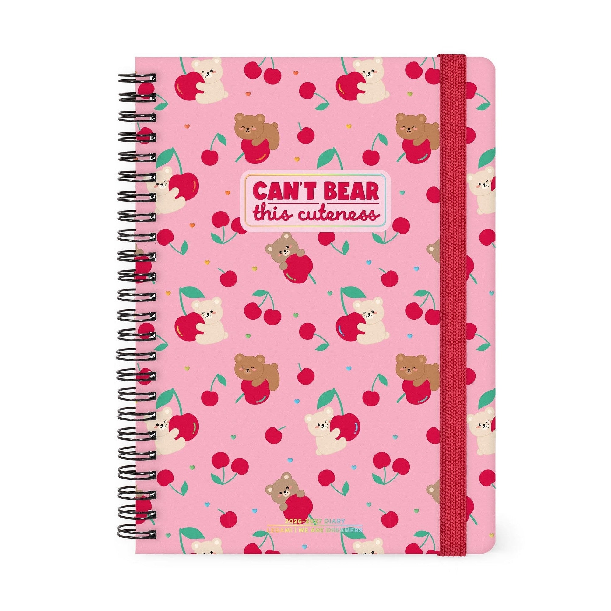 Agenda Legami 16 meses Semanal -Grande Espiral- Urso Cereja Rosa - Papelaria Encantada