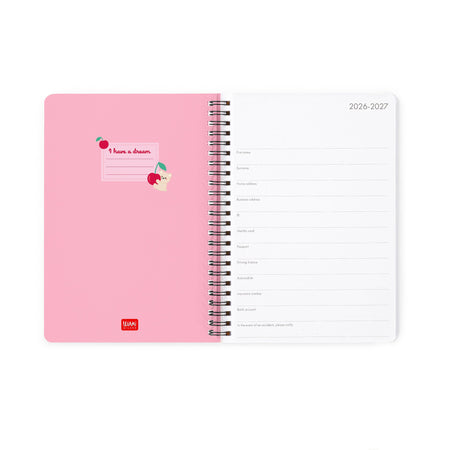 Agenda Legami 16 meses Semanal -Grande Espiral- Urso Cereja Rosa - Papelaria Encantada