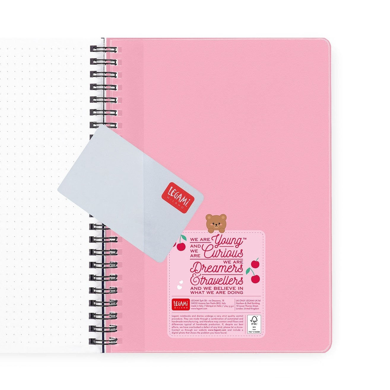 Agenda Legami 16 meses Semanal -Grande Espiral- Urso Cereja Rosa - Papelaria Encantada