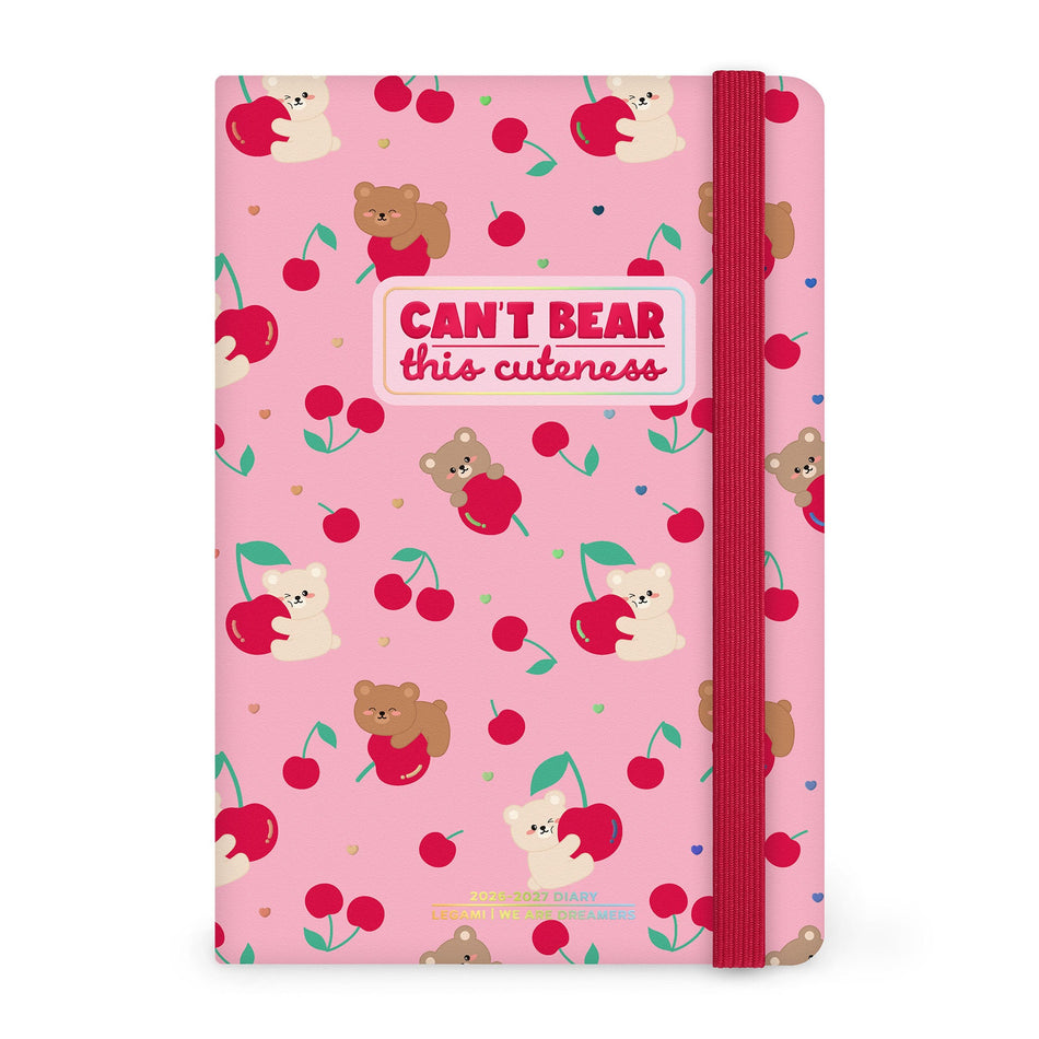 Agenda Legami 16 meses Semanal -Média- Urso Cereja Rosa - Papelaria Encantada