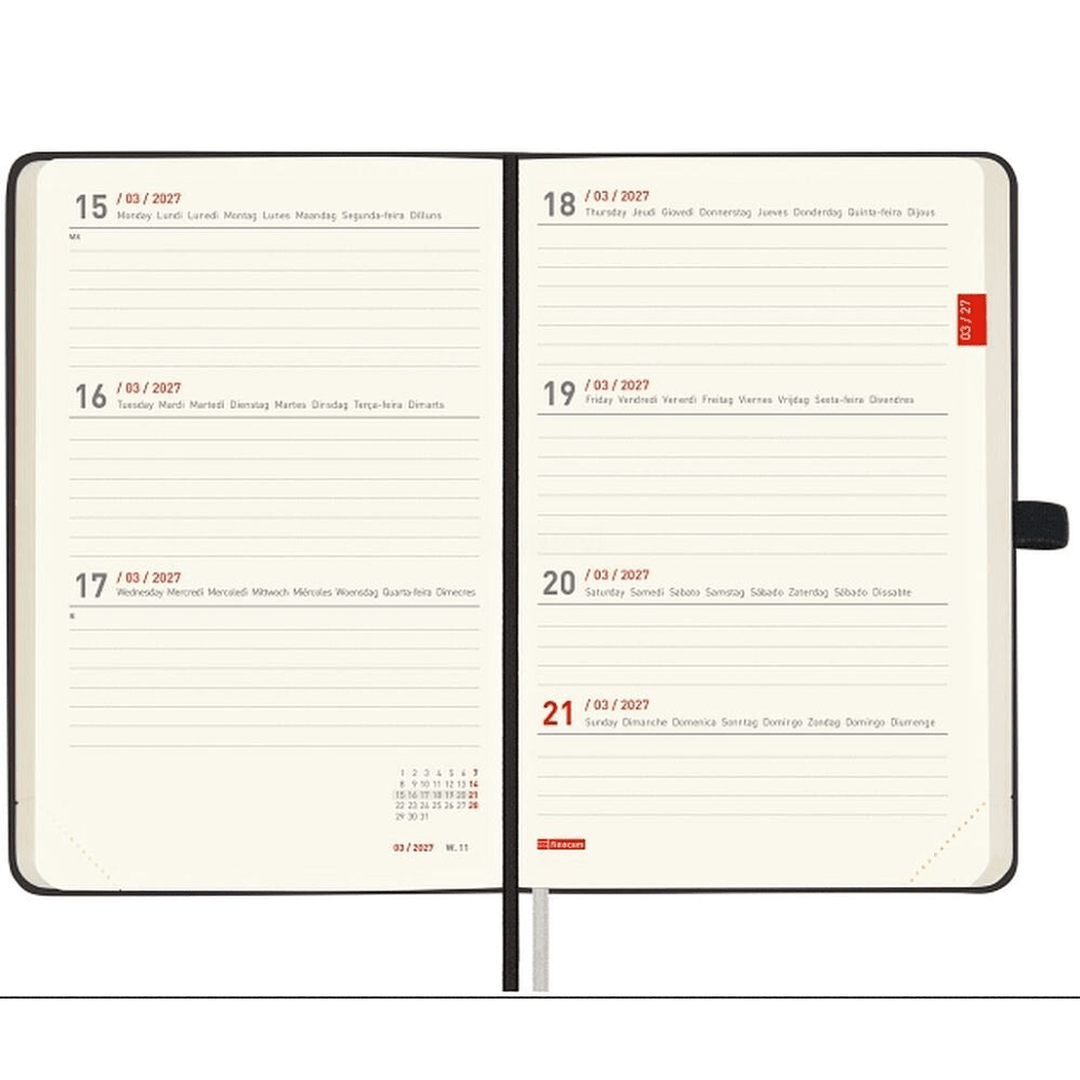 Agenda semanal 100x150mm 2026/27 18 meses Finocam Preta - Papelaria Encantada