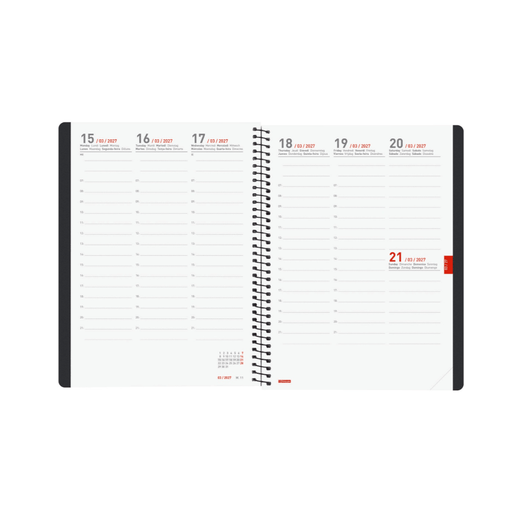 Agenda semanal A5 2026/27 16 meses espiral Finocam Preto - Papelaria Encantada