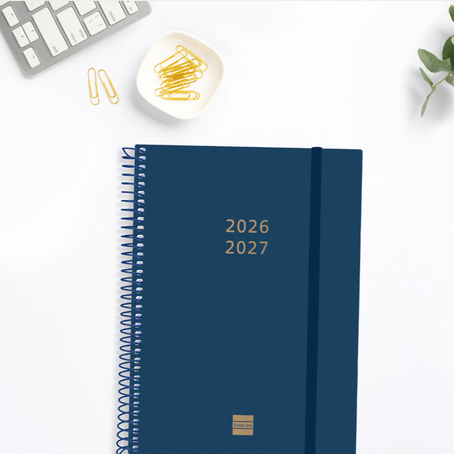 Agenda semanal A5 2026/27 18 meses espiral Finocam Azul - Papelaria Encantada