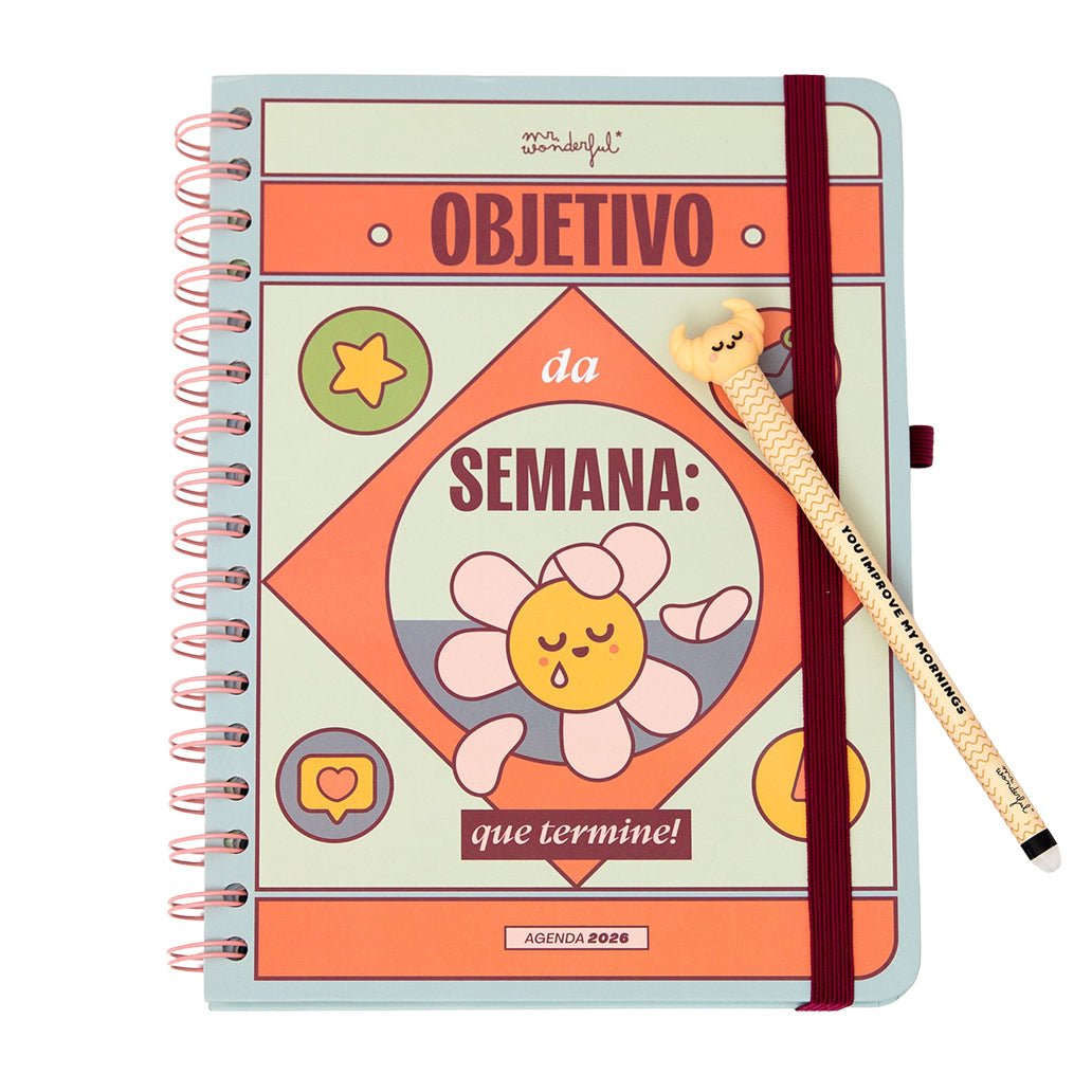 Agenda Wonder 2026 Semanal - Objetivo da semana: que termine! Mr Wonderful - Papelaria Encantada