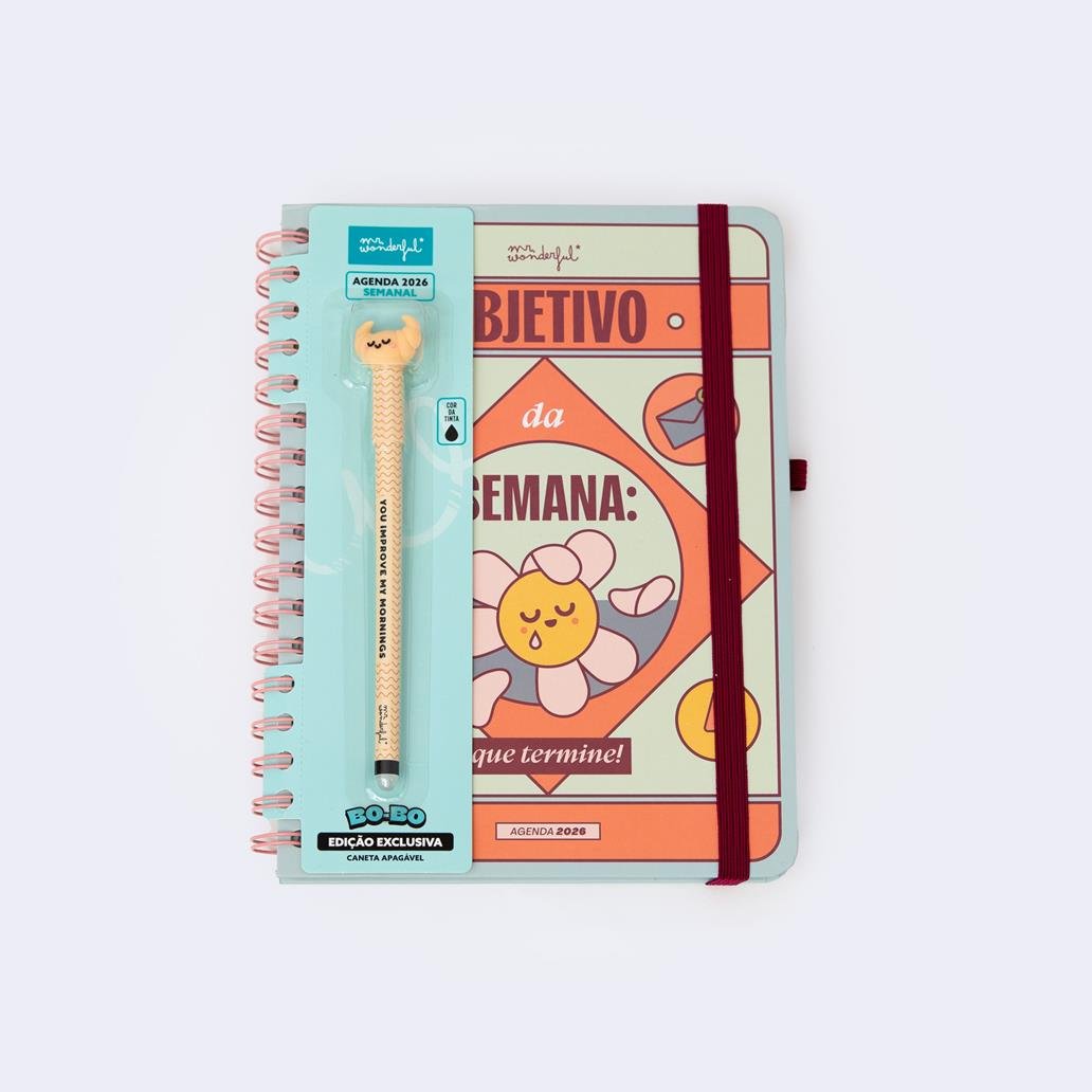 Agenda Wonder 2026 Semanal - Objetivo da semana: que termine! Mr Wonderful - Papelaria Encantada