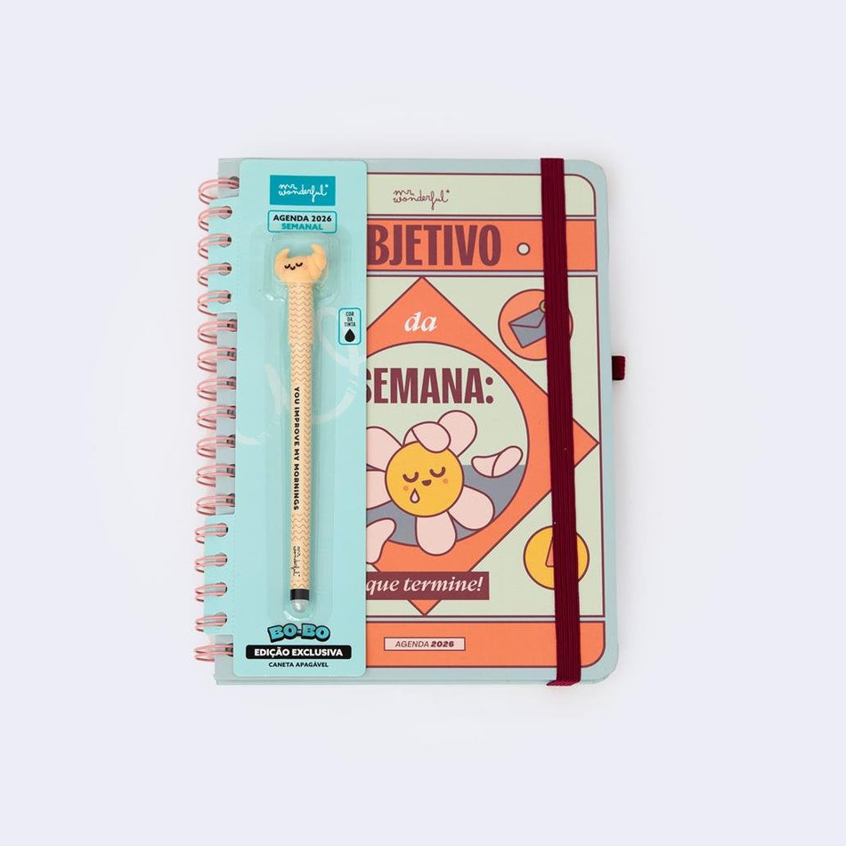Agenda Wonder 2026 Semanal - Objetivo da semana: que termine! Mr Wonderful - Papelaria Encantada