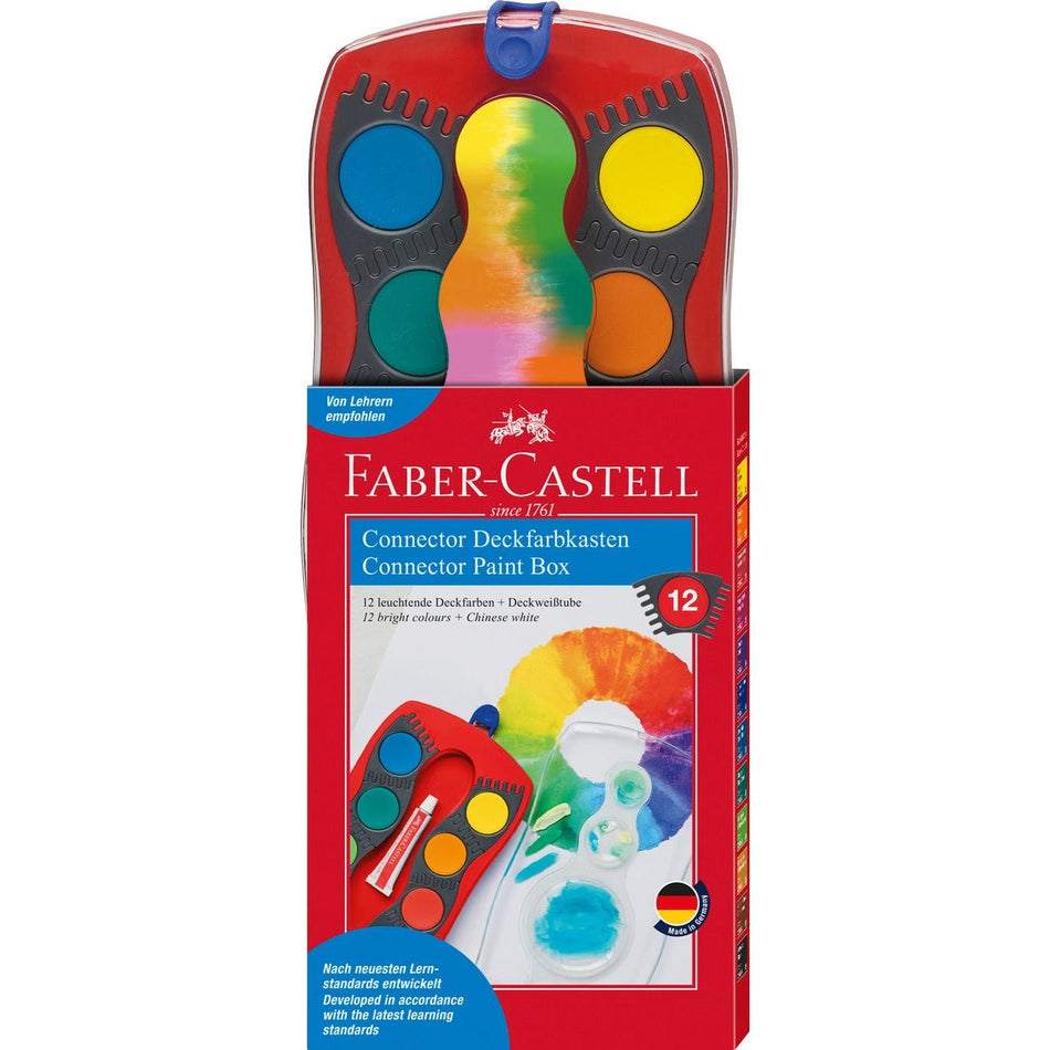 Aguarelas Connector Faber-Castell 12 cores caixa vermelha - Papelaria Encantada