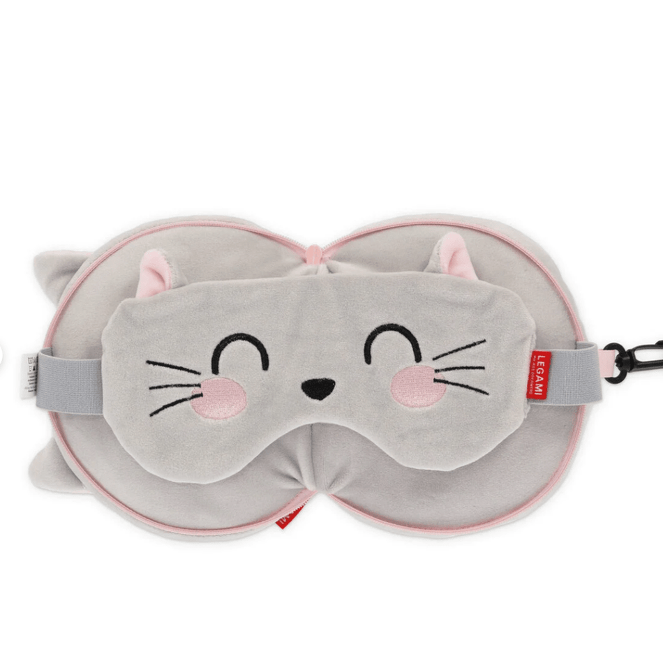 Almofada de viagem gatinho com máscara de dormir - Legami - Papelaria Encantada