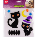 Autocolantes APLI Kids Jelly Halloween Gatos — folha com gatos pretos e motivos para janelas