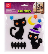 Autocolantes APLI Kids Jelly Halloween Gatos — folha com gatos pretos e motivos para janelas