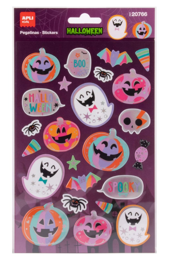 Autocolantes APLI Kids Maxi Halloween Abóbora Rosa — embalagem com 1 folha