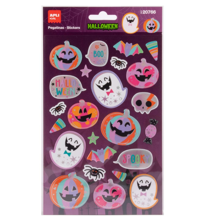 Autocolantes APLI Kids Maxi Halloween Abóbora Rosa — embalagem com 1 folha