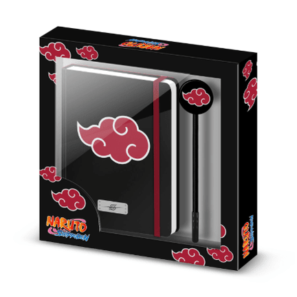 Bloco c/elásticos Preto Naruto + Caneta Esferográfica Fashion Naruto Clouds - Papelaria Encantada