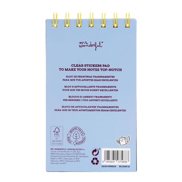 Bloco com Autocolantes Transparentes Mr.wonderful - Papelaria Encantada