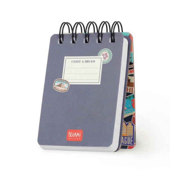 Bloco de notas espiral A7 Pautado Travel stickers Legami - Papelaria Encantada