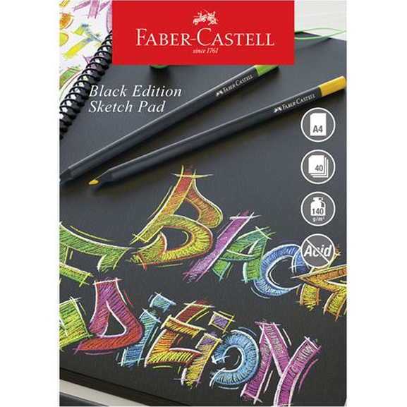 Bloco de Papel Faber - Castel Sketch Pad Black Edition A4 - Papelaria Encantada