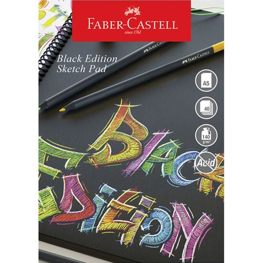 Bloco de Papel Faber - Castel Sketch Pad Black Edition A5 - Papelaria Encantada
