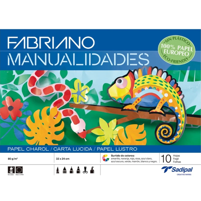 Bloco papel lustro A4 sortido de cores fabriano C/10 folhas - Papelaria Encantada