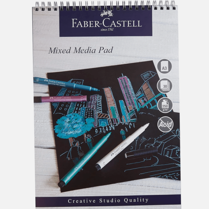 Bloco papel Mixed Media Pad black A3 Faber - castell - Papelaria Encantada