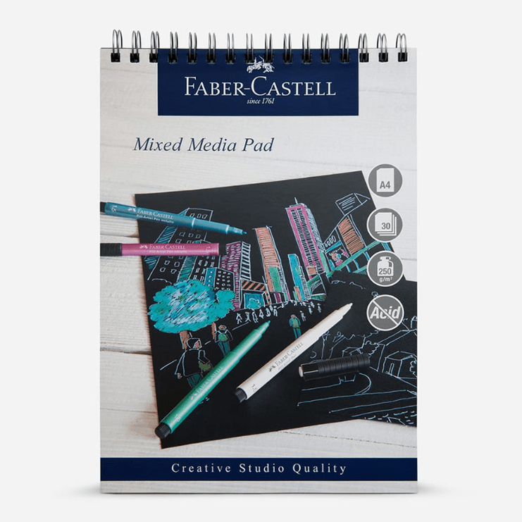 Bloco papel Mixed Media Pad black A4 Faber - castell - Papelaria Encantada