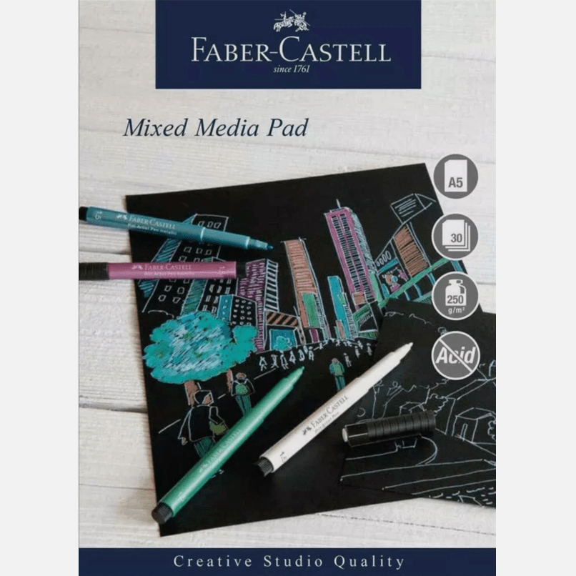 Bloco papel Mixed Media Pad black A5 Faber - castell - Papelaria Encantada