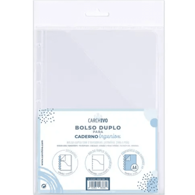 Bolsa de Documentos A4 para Caderno Ingeniox Duplo PP Transparente - Papelaria Encantada